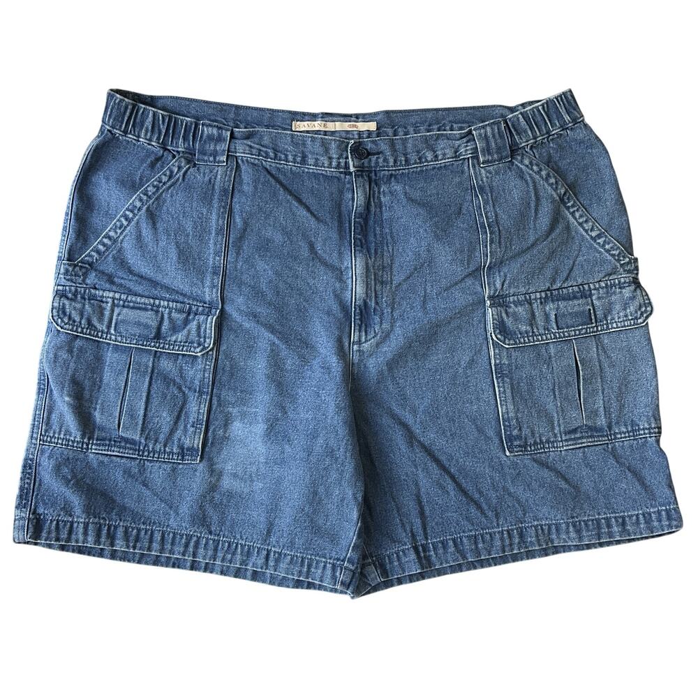Savane Men Shorts W44 Light Blue Denim Cargo Pockets Button 7" Inseam Outdoor